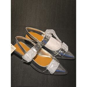 The Drop Silver EVIE Pointed Toe Slingback Heels Ankle Strap Size 11‎